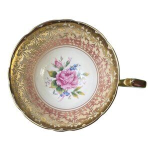 Vintage Aynsley Bone China Teacup Only C80017 Pink Cabbage Tea Rose Gold Filigee